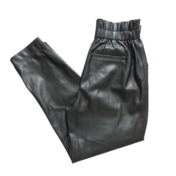 Madewell Black Faux Leather Pants Paper Bag Waist Size 4 Pockets High Rise - Picture 1 of 11